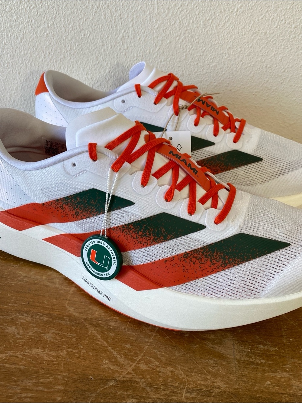 Size 11 - Adidas Adizero Evo SL Miami Hurricanes JQ2148 Green Orange Running